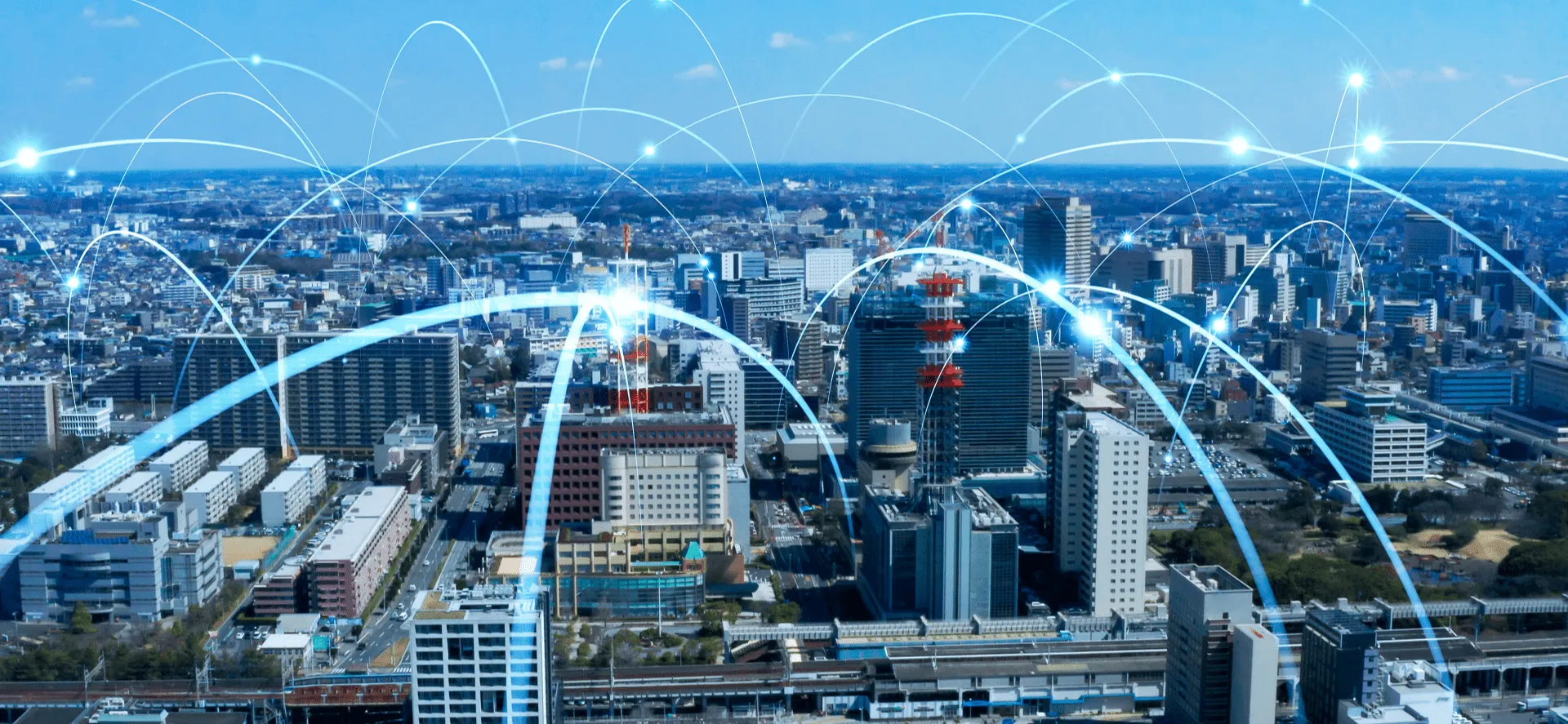 View of modern city buildings representing property management and utility billing solutions