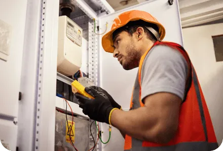 Technician configuring communication devices, representing smart utility networking